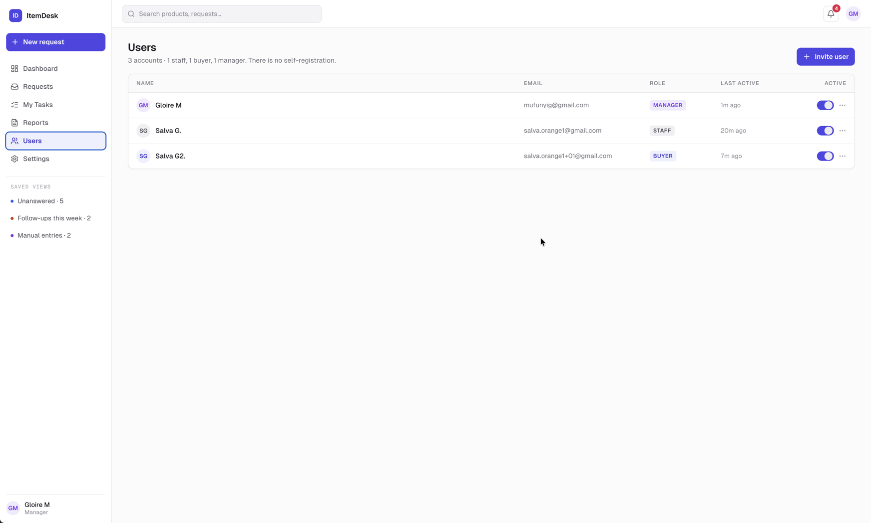Users list